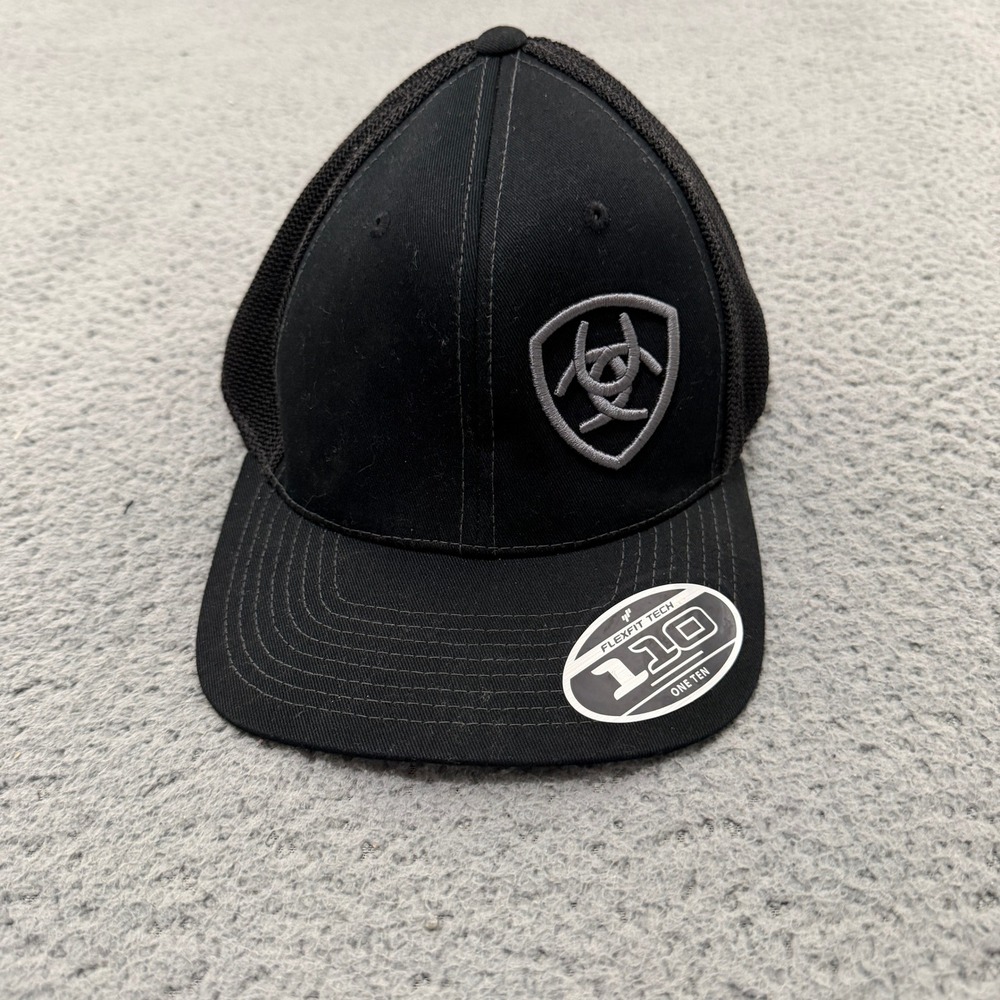 Ariat Trucker Hat Mens Flexfit 110  Black Mesh Back Snapback Shield Logo Cap